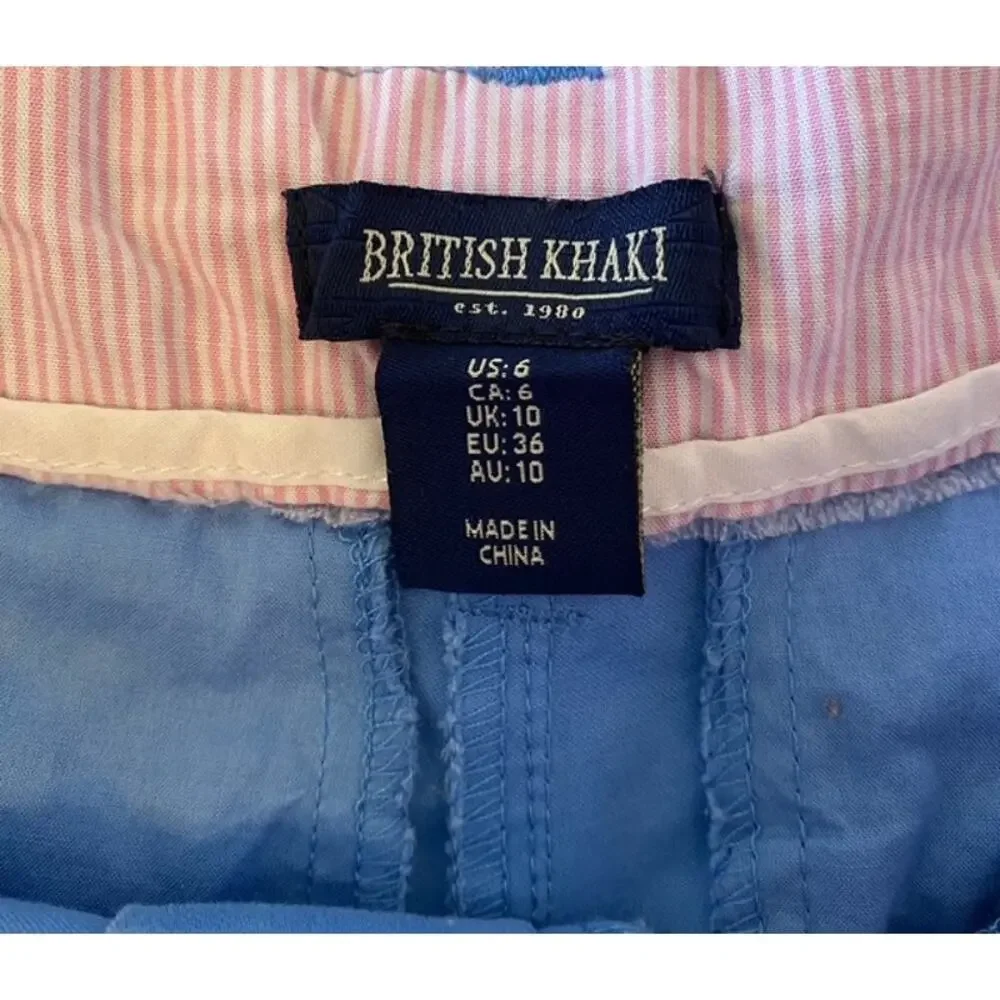 British Khaki Blue Flat Front Chico Shorts - Size 6